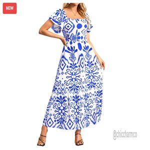 Floral Print Square Neck Ruffle Maxi Dress Size S Summer Casual